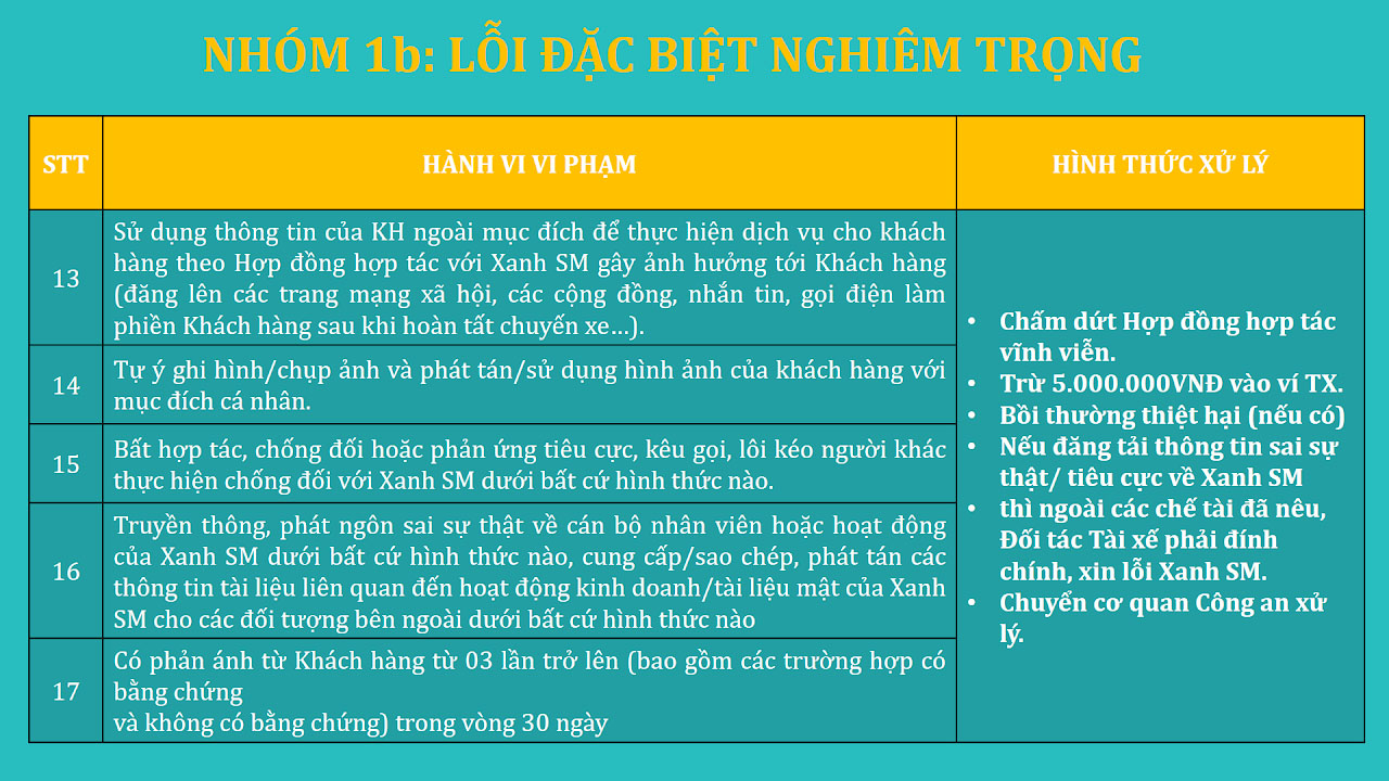 Nhóm 1: Lỗi đặc biệt nghiêm trọng